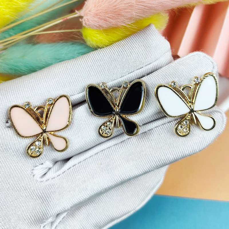 

10pcs Rhinestone Butterfly Enamel Charms Gold Tone Metal Pendant for Earring DIY Jewelry Making