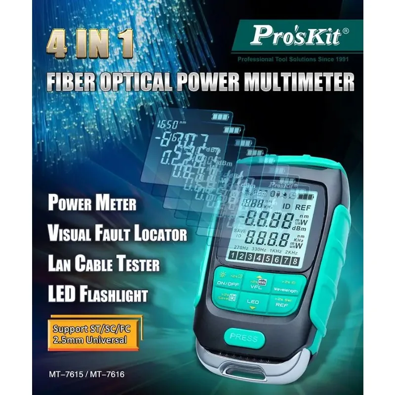 Pro'sKit MT-7615/7616 High Precision Power Meter 4 in1 Multifunction Fiber Network Test Fiber Breakpoint High Precision Teste