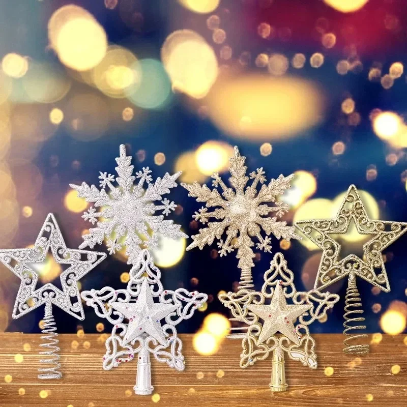 Christmas Tree Top Glitter Gold Silver Star Xmas Tree Snowflake Ornaments Christmas Decoration For Home Natal New Year christmas tree decoration,christmas star decoration