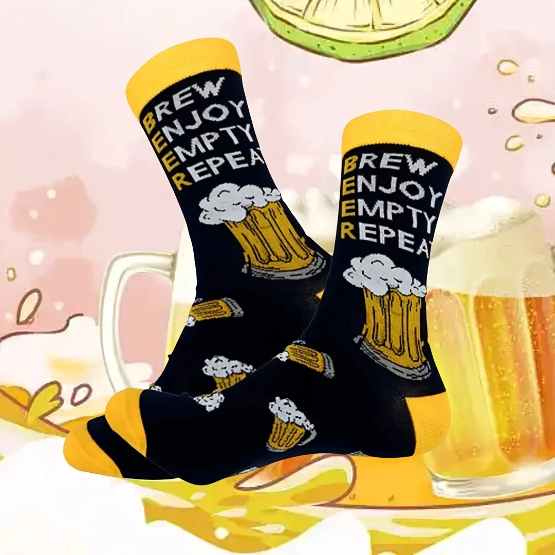 Beer Glass Sock 1 Pair Men's Socks Novel Creative Comfortable Breathable Beer Lovers Beer Accessories