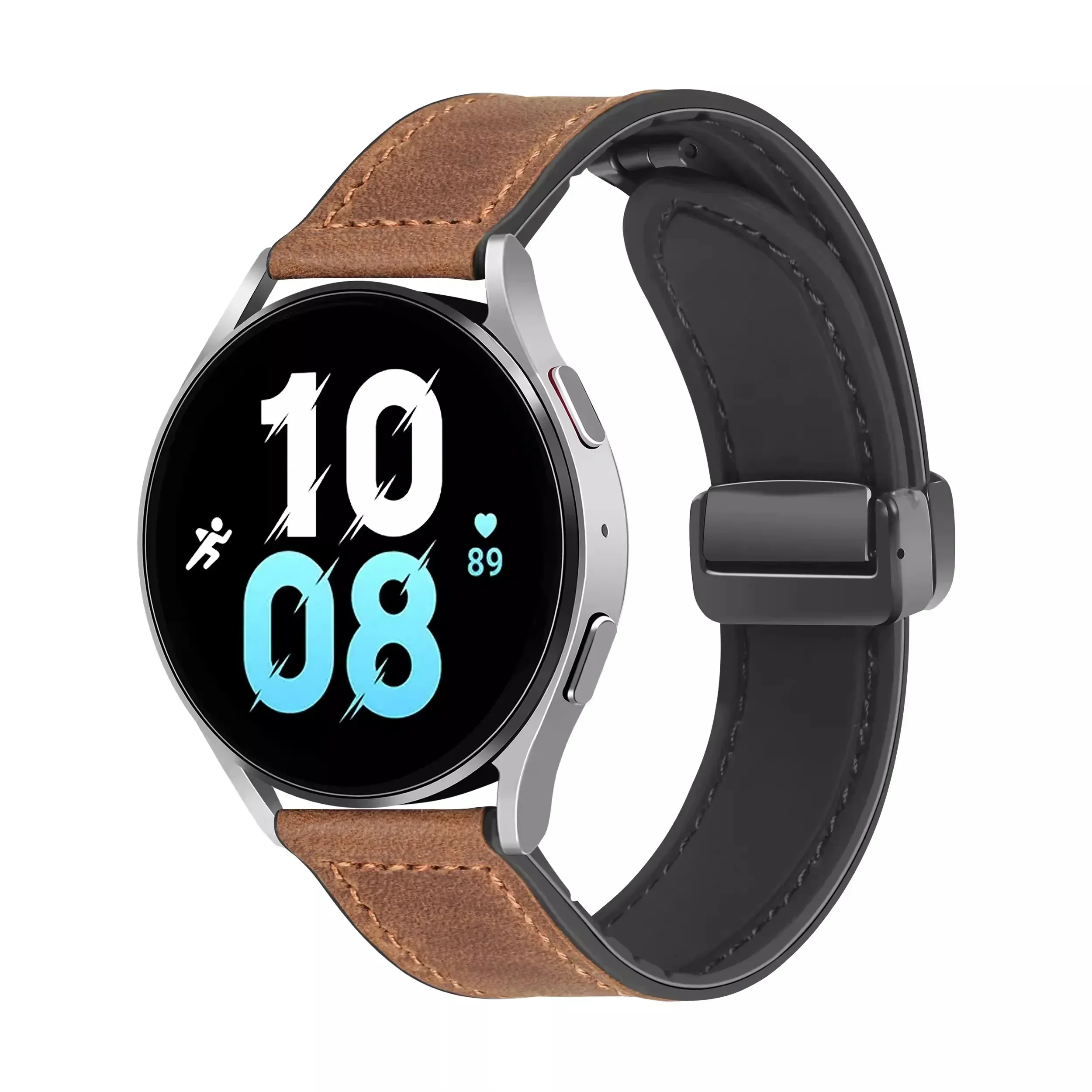 Elegant Leather Silicone Watch Strap - Premium Wristband Bracelet for Smartwatches (20mm/22mm)