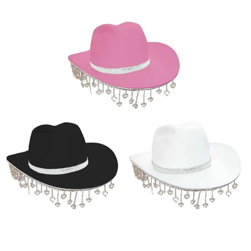 

Stunning Cowboy Hat Western Cowgirl Hat for Women Girl Photo Props Shimmering Tassels for Night Club Bar Dancing