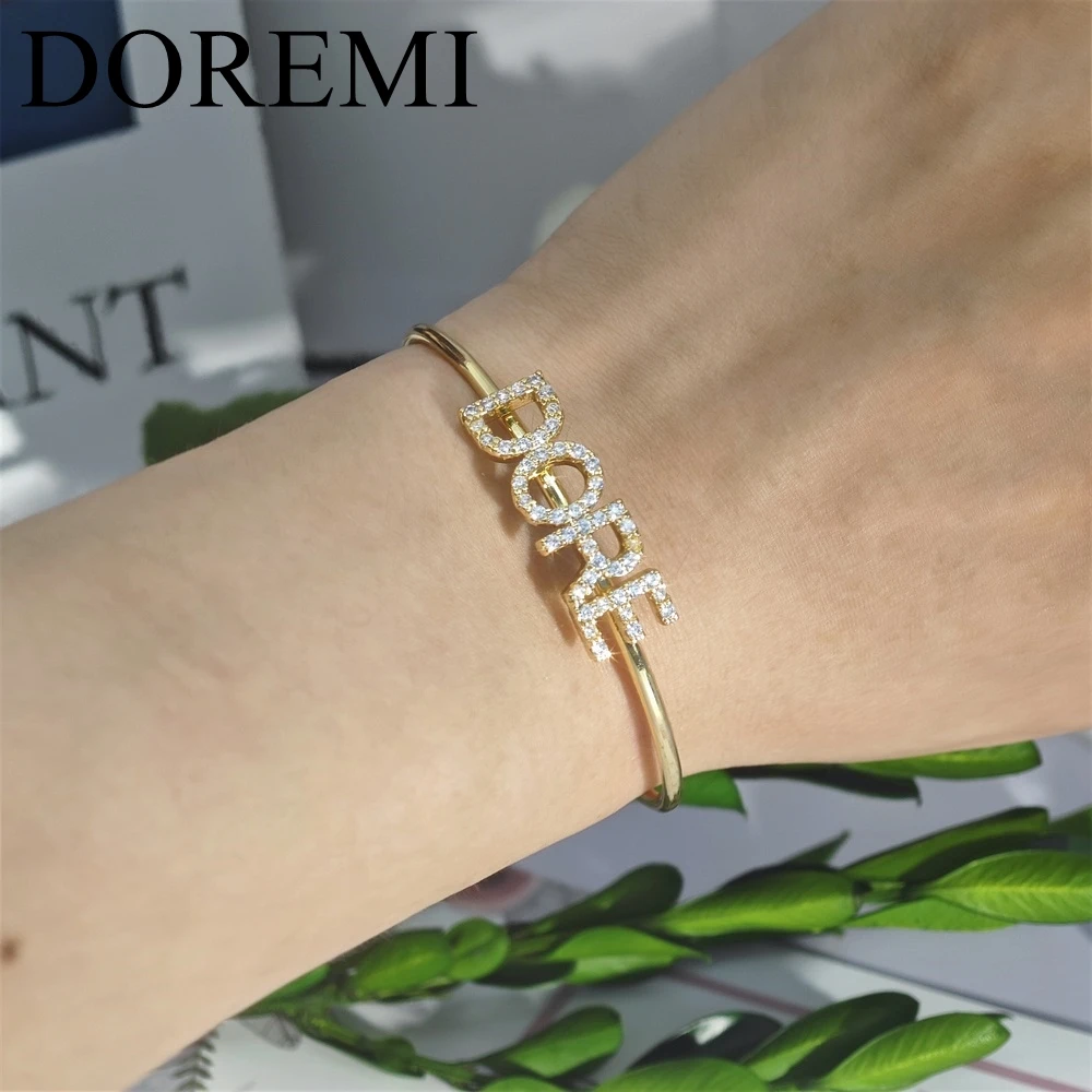 DOREMI 9mm Initial Letter Name Cuff Bangle Personalized  Jewelry Women Gift Bangle Bracelet Name Custom Zircon Bangle doremi 9mm initial letter name cuff bangle personalized jewelry women gift bangle bracelet name custom zircon bangle