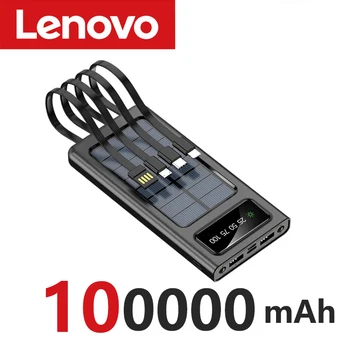 Lenovo 200000mAh Solar Power Bank Built Cables Solar Charger 2 USB Ports External with LED Light Super Fast Charger Power Bank 11