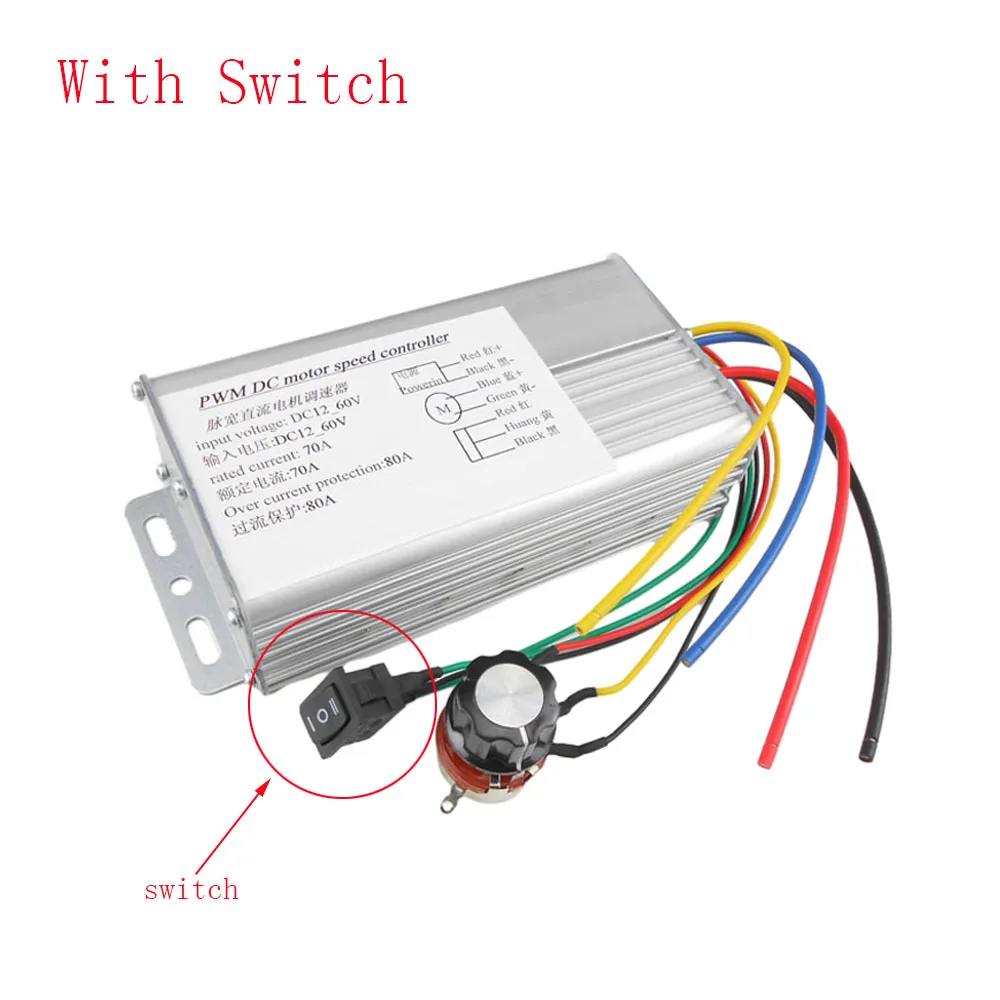 

DC 10-60V Motor Speed Controller 4000W High Power Forward and Reverse 0-100% Motor Speed Adjustable Regulator 70A Motor Governor