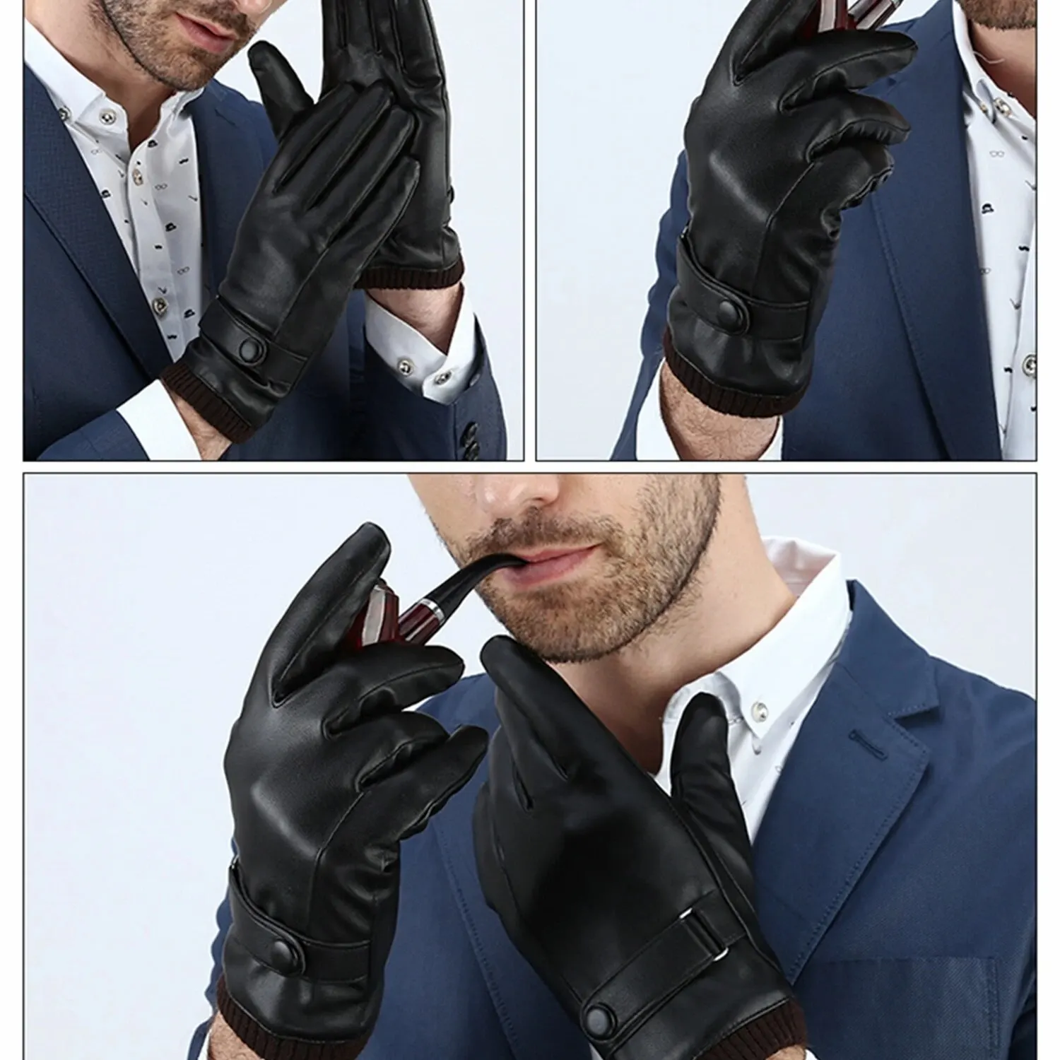 Men's Gloves Black Winter Mittens Keep Warm Touch Screen Windproof Driving Guantes Male Autumn Winter PU Leather Gloves Business