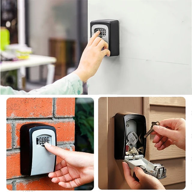 Wall Mount Key Lock Box 4 Digit Password Code Security Code Lock No Key for Home Office Key Safe Secret Storage Box Organizer 4