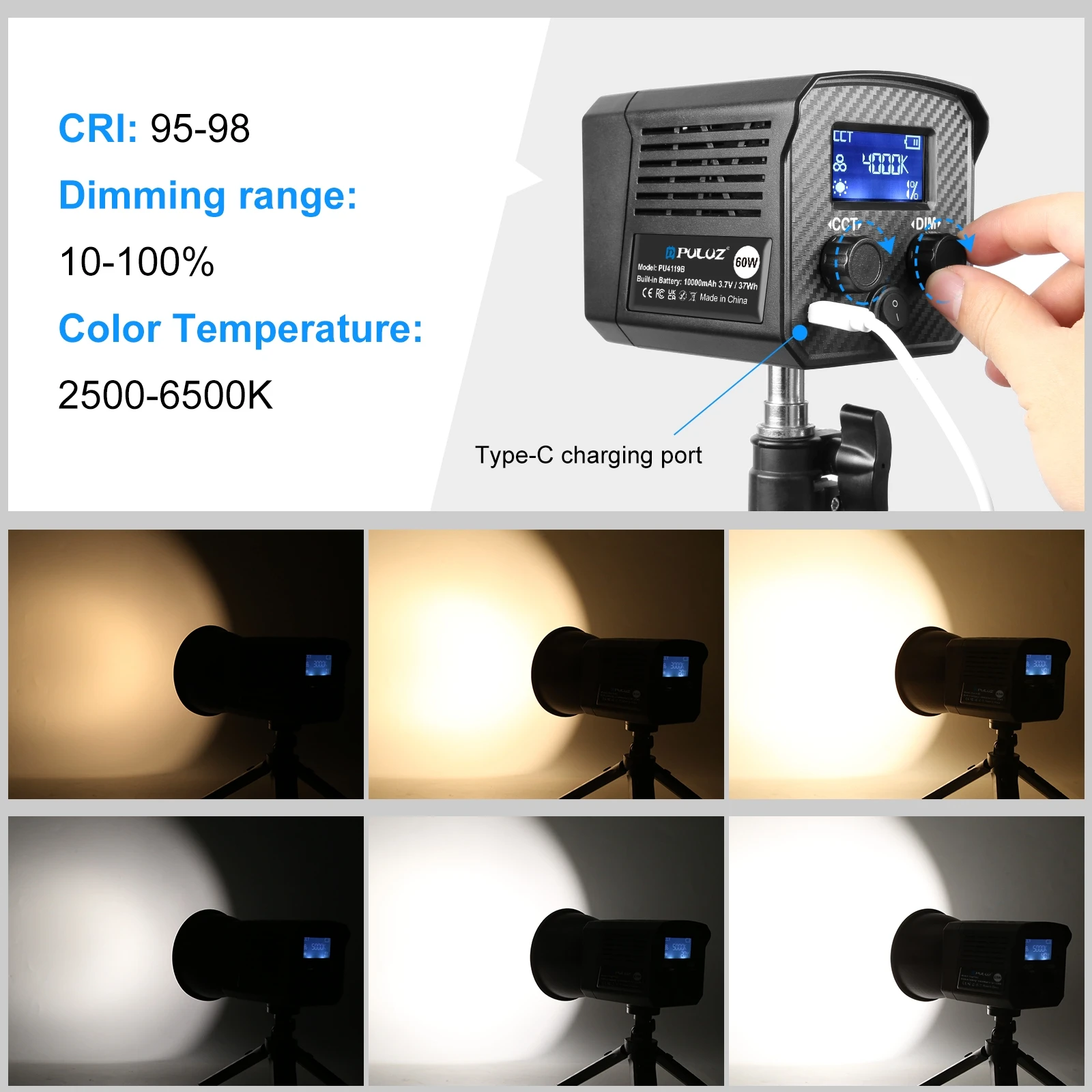 PULUZ 220V 120W Studio Video Light Dual Color Temperature Built-in Dissipate Heat System with Remote Control