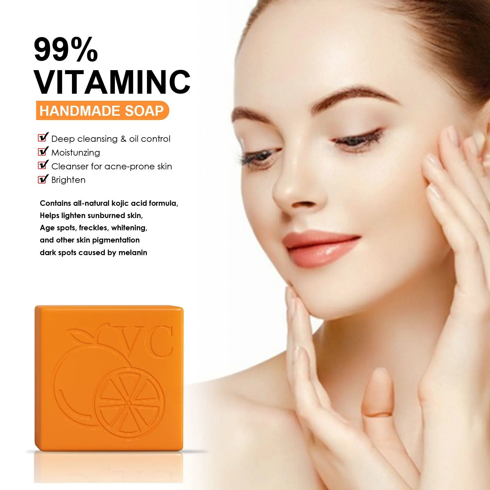 Vitamin C Handmade Soap Body Brightening Oil Control Smooth Soft Skin Moisturizing Exfoliating Anti Mite Facial Cleansing Soap 3