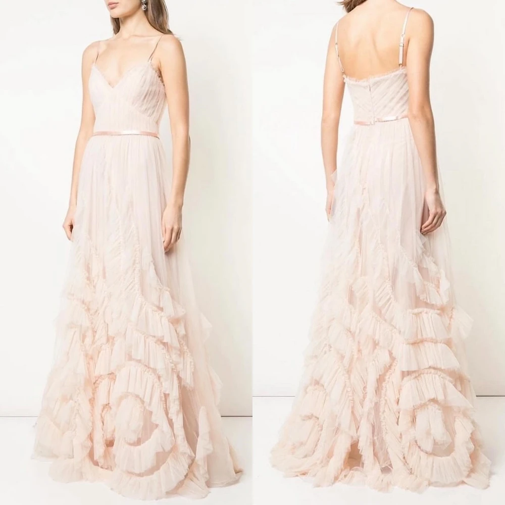 

Yipeisha Prom Dress Elegant High Quality Spaghetti Strap A-line Open Back Layered Fold Net/Tulle Evening Dresses