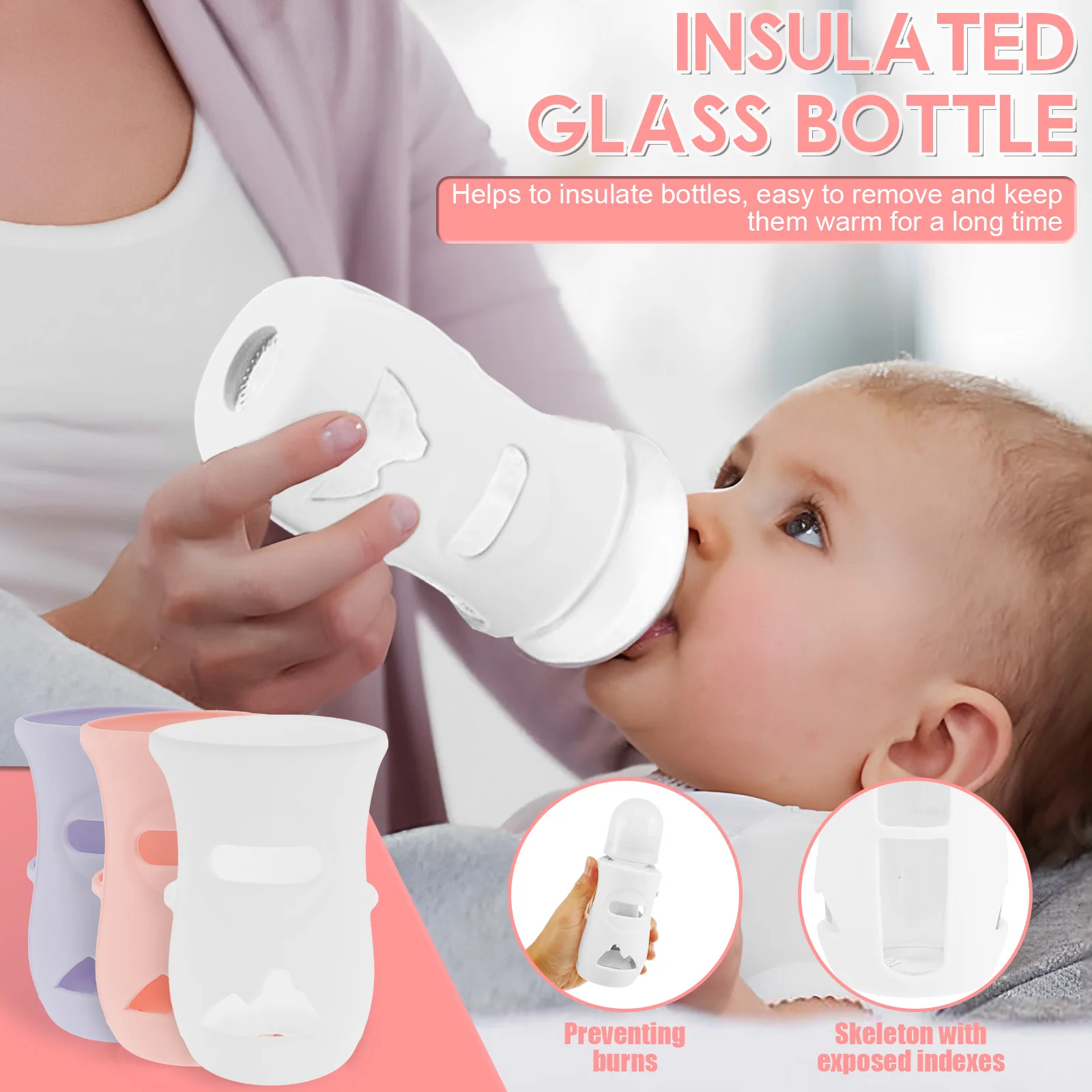 Silicone Sleeves Silicone Baby Bottle Cover Insulated Glass Bottle Compatible  AVENT Glass Natural Baby Bottle 4/8Oz 3