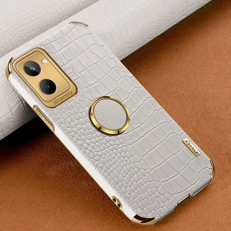 Luxury PU Leather Phone Case with Ring Holder and Silicone Protection