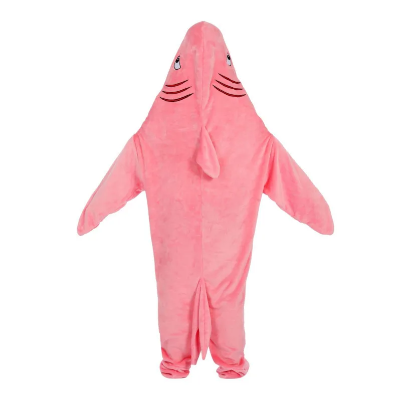 New Shark Shaped Plush Hooded Pajamas For Women And Men Y2k Pink Cute Warm Onesies Couple Jumpsuit Winter Home Casual Nightgown