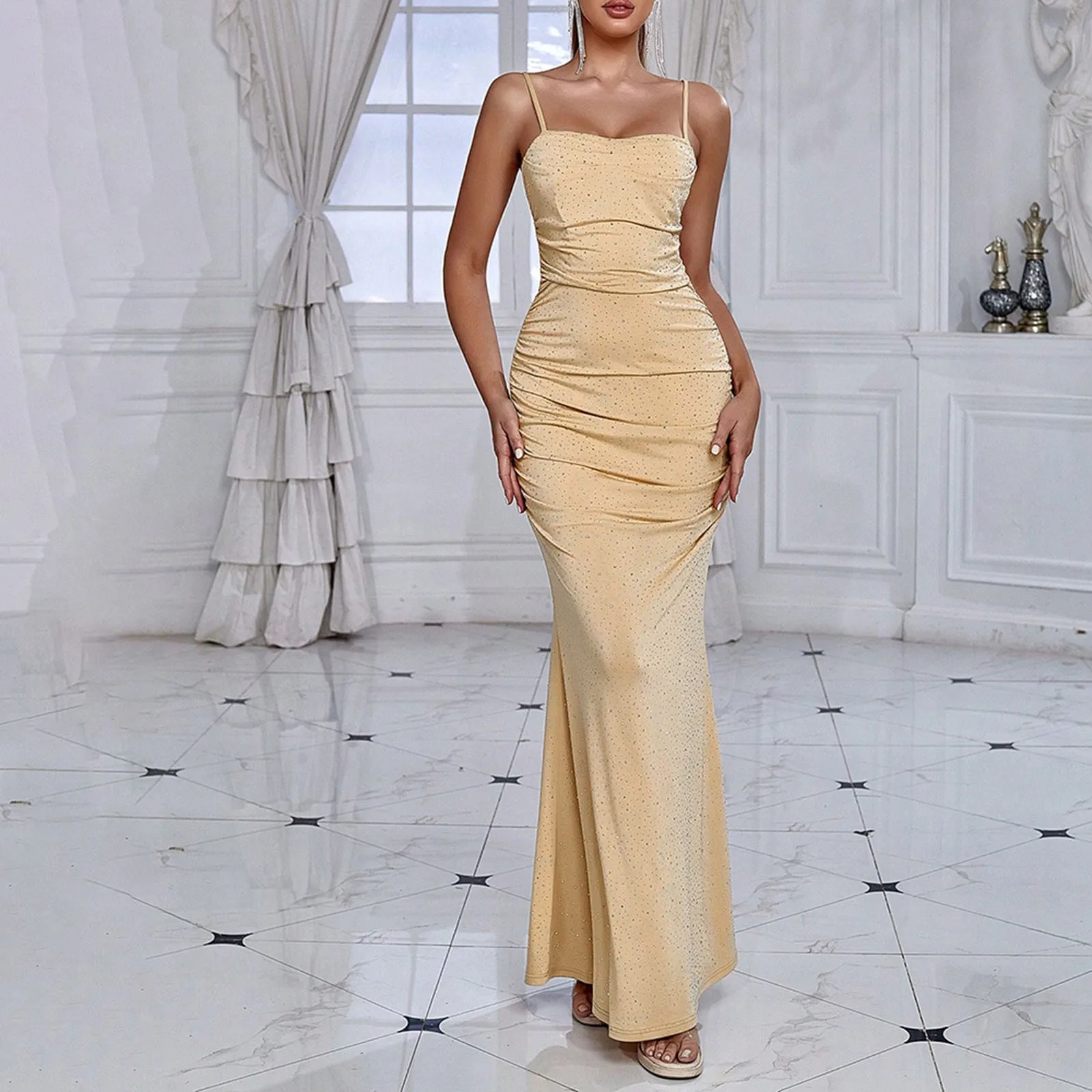 

Sleeveless Spaghetti Strap Elegant Maxi Dress Women Sexy Backless Skinny Fashion Party Club Bodycon Long Dresses Vestidos