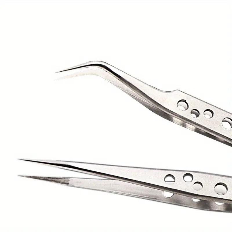 Stainless Steel Precision Perforated Tweezers with Pointed Elbows Frosted and Glossy Nine Hole Tweezers