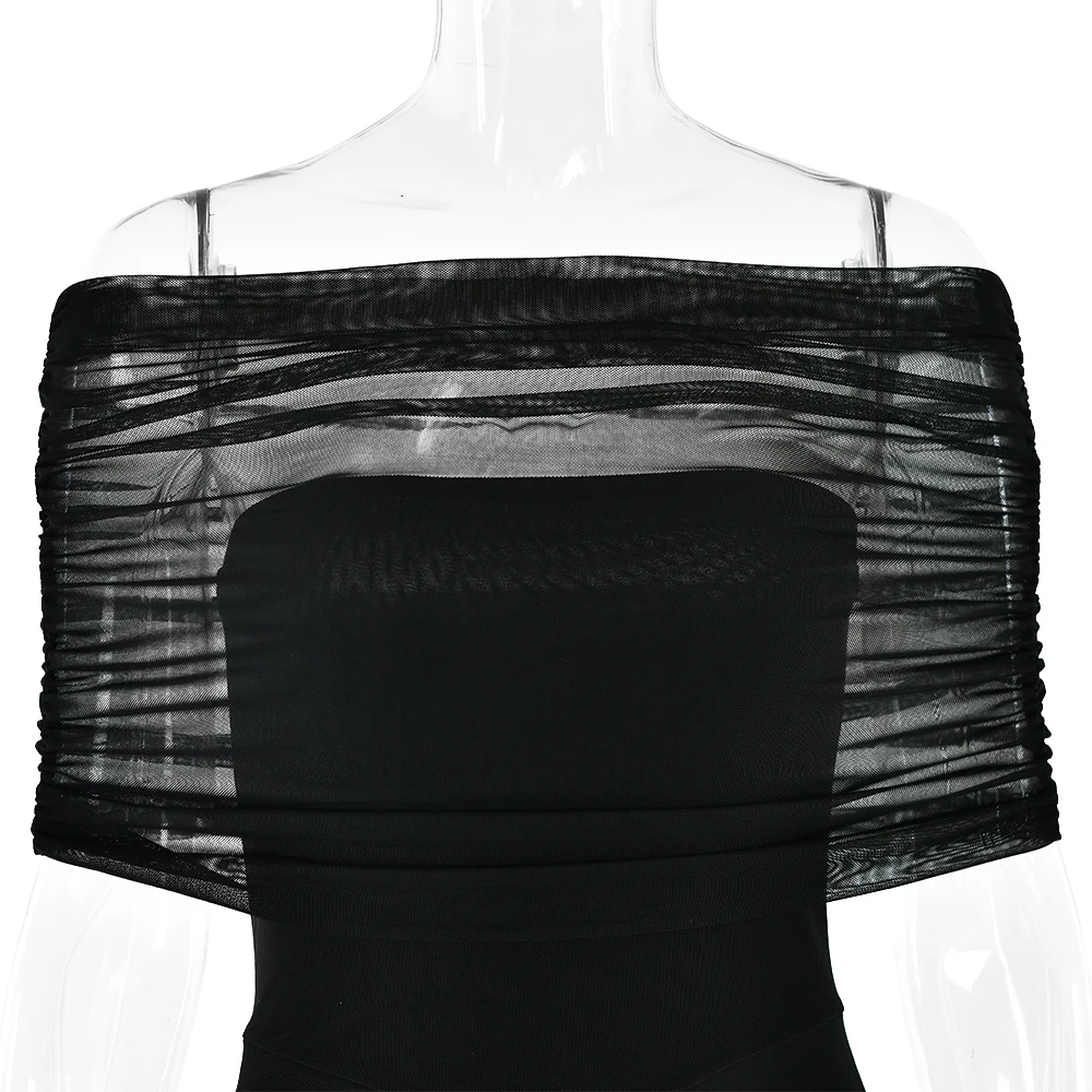 Elegant Sleeveless Mesh Patchwork Double Layer Long Dress Women Bodycon Evening Dress Sexy Perspective Tight Vestido