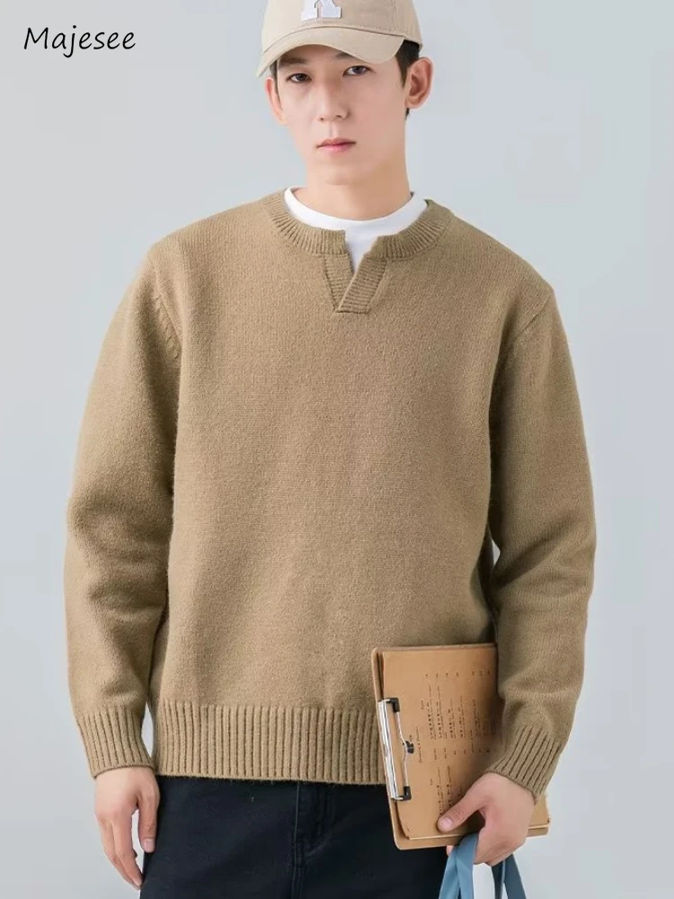 

Men Sweaters Cozy Soft Puree Color Japanese Style Slouchy Warm Simple Streetwear Harajuku All-match Handsome Advanced Knitted