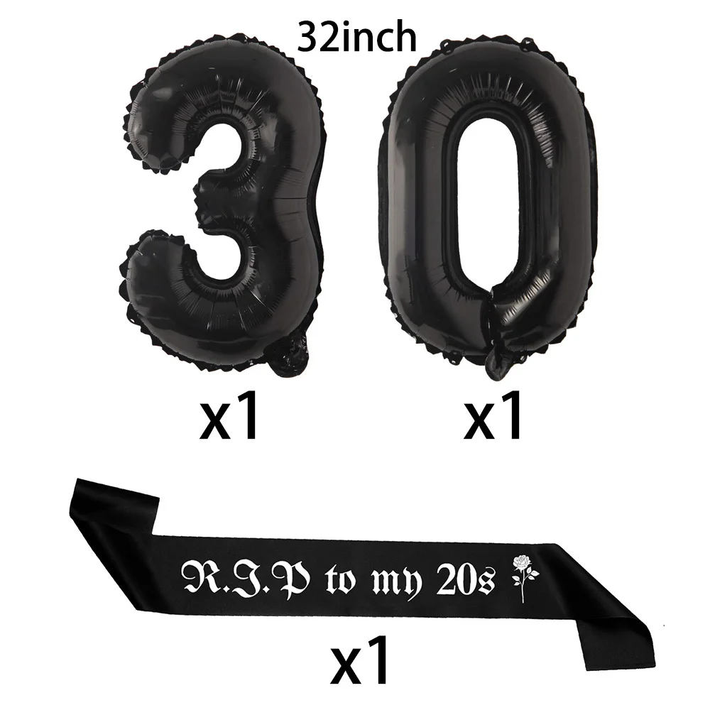 Decorazioni per fasce di compleanno Rip anni '20 per donne e giovani Decorazione per il 30° compleanno in bianco e nero RIP to My 20s Fornure per feste a tema  15