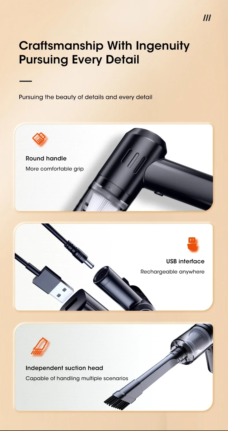 Description Picture 6 of itemCordless Vacuum Cleaner Handheld Home Portable High-Power Vacuum Cleaner Powerful Hair Cleaning Mini USB Dual Use for Home &Car