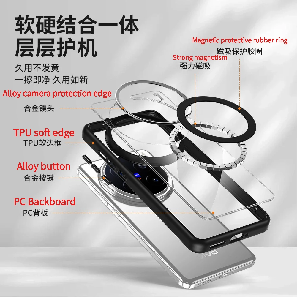 Luxury HD Magnetic Acrylic Back Cover with Wireless Charging Bumper