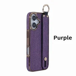 Luxury Plating Bling Glitter Leather Phone Case with Wrist Strap & Kickstand Ring - iPhone 15 Pro Max (PURPLE)
