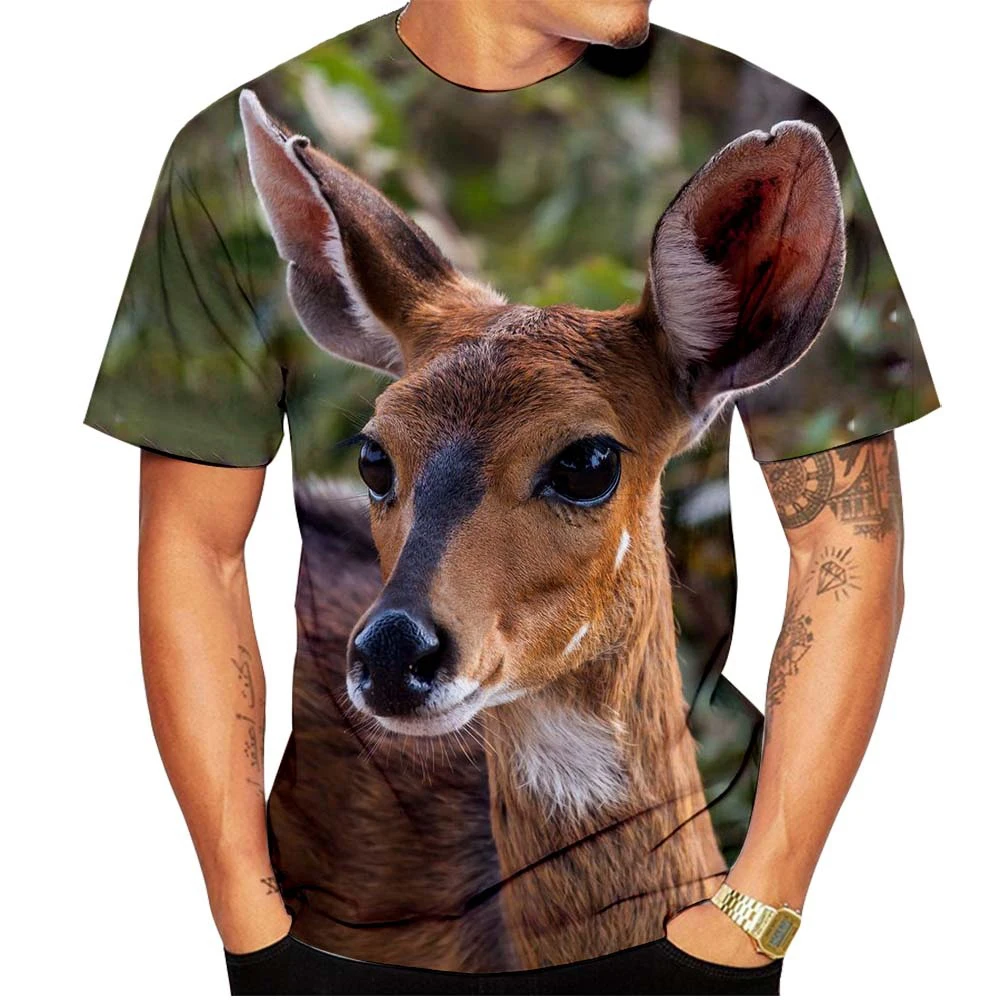 

Футболка с 3D-принтом лесного оленя для мужчин и женщин, Модный пуловер, свитшот с милыми животными, с короткими рукавами, Повседневная рубашка, на лето