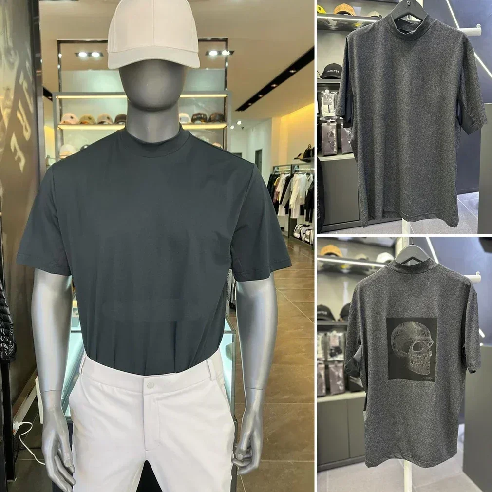 

2024 Summer New Golf Clothing Men Short Sleeve Golf Quick Drying Fabric Crew Neck Back Printed Golf T-shirt