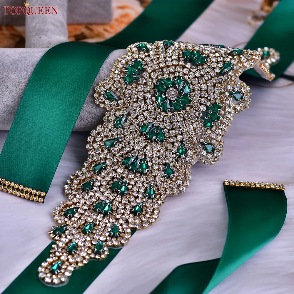 TOPQUEEN Heavy Duty Jewelry Belt Wedding Dinner Dress Luxury Belt Green  Rhinestone Applique Bridal Accessories S88-G-KL - AliExpress