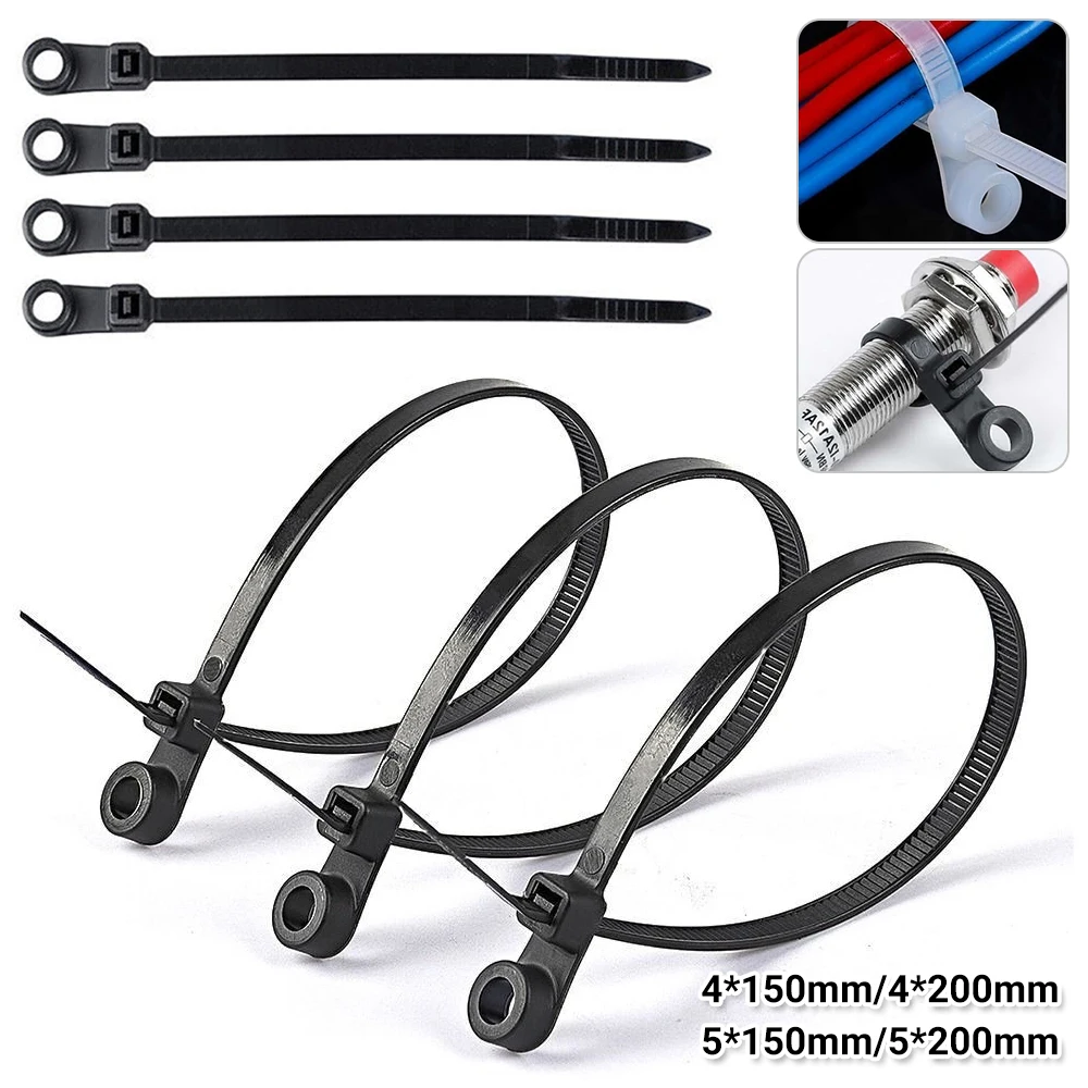 200PCS Nylon Cable Zip Ties with Screw Hole Mount Self locking Strap 5x200mm