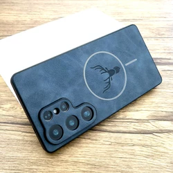 Luxury Faux Leather Retractable Wireless Charging Case - Samsung S25 Plus (Dark Blue1)