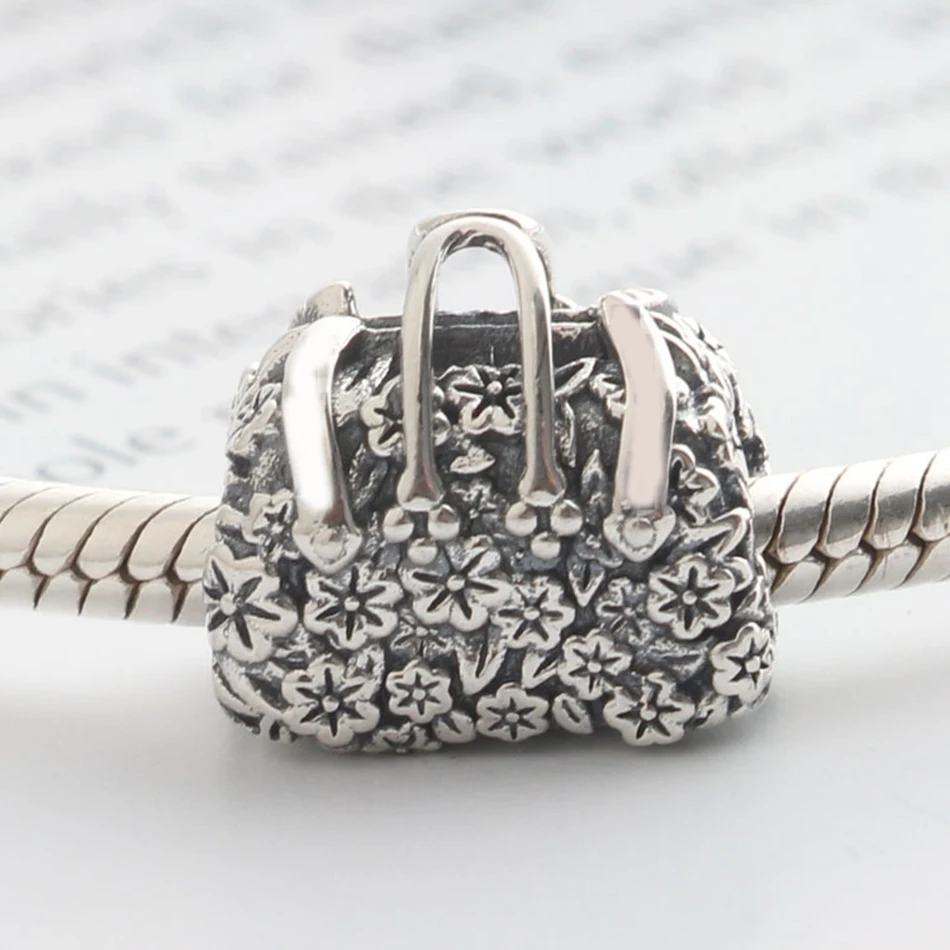 

Authentic S925 Sterling Silver Vintage Handbag Bead Lady Shopping Bag Charm Fit Women Bracelet Bangle DIY Jewelry