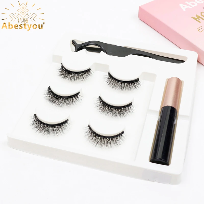 3pair Magnetic Cat Eyes Lash Kit Waterproof Faux Cils Eyeliner Makeup Tool Tweezer Pestanas Magneticas Com Aplicador