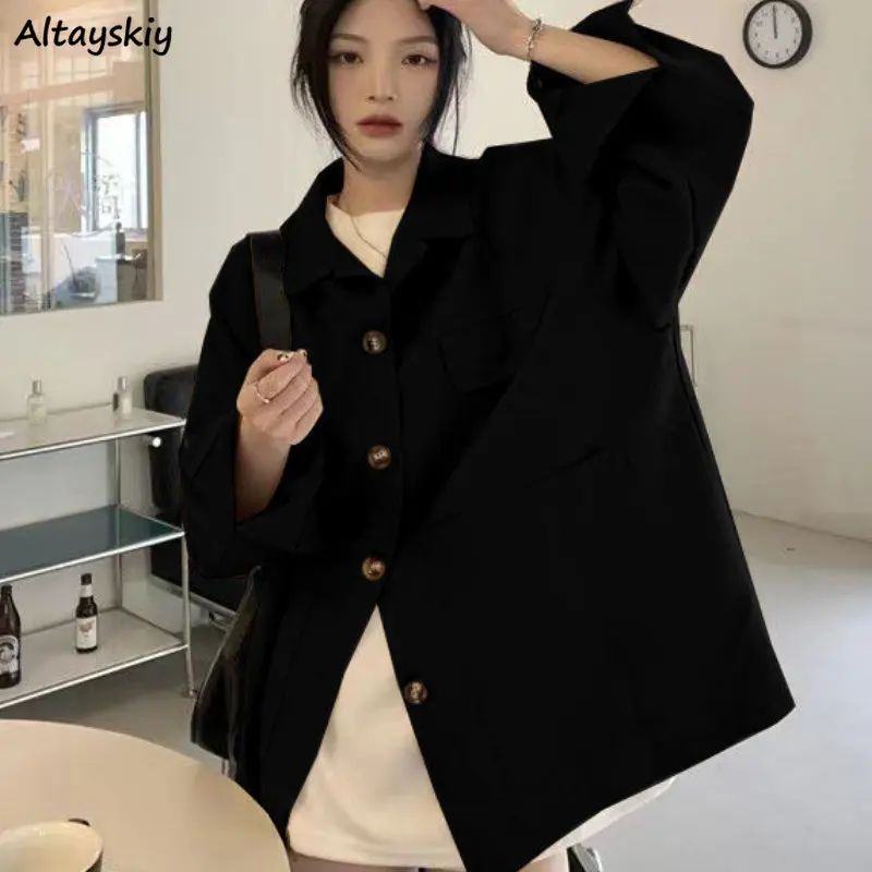 

Jackets Women Safari Style Vintage Turn-down Collar Female Casual Loose Students Streetwear Korean Version Spring Outwear Simple