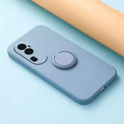 Silicone Square Case with 360° Finger Ring and Phone Bracket, Soft Back Cover for Reno 10 Pro Plus (GRAY)