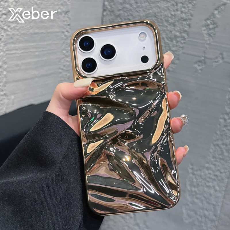 Luxury Electroplate Silvery 3D Wrinkle Phone Case - Plating Water Ripple Shockproof Cover