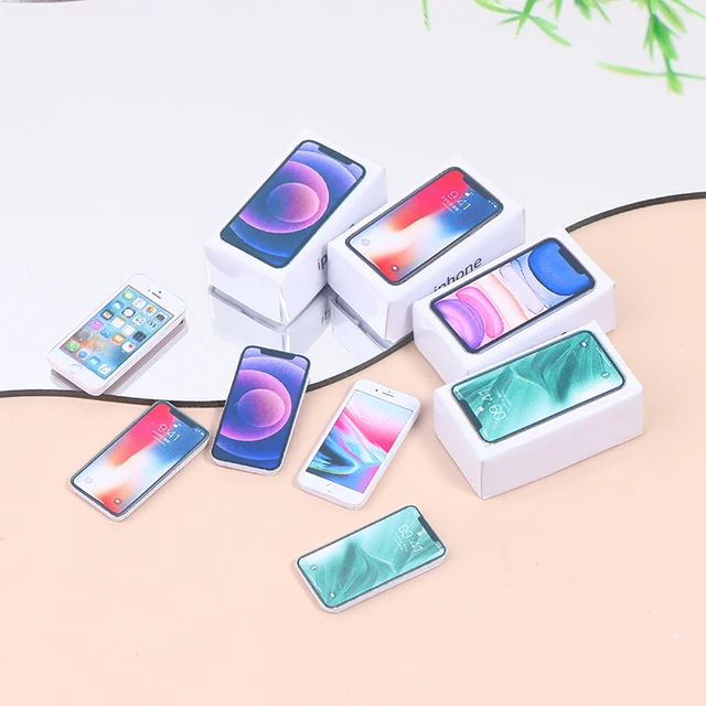 1:12 Miniature Dollhouse Mobile Phone Iphone Model IPhone Box For Barbies BJD OB11 Blyth Doll House Decoration Accessories 6