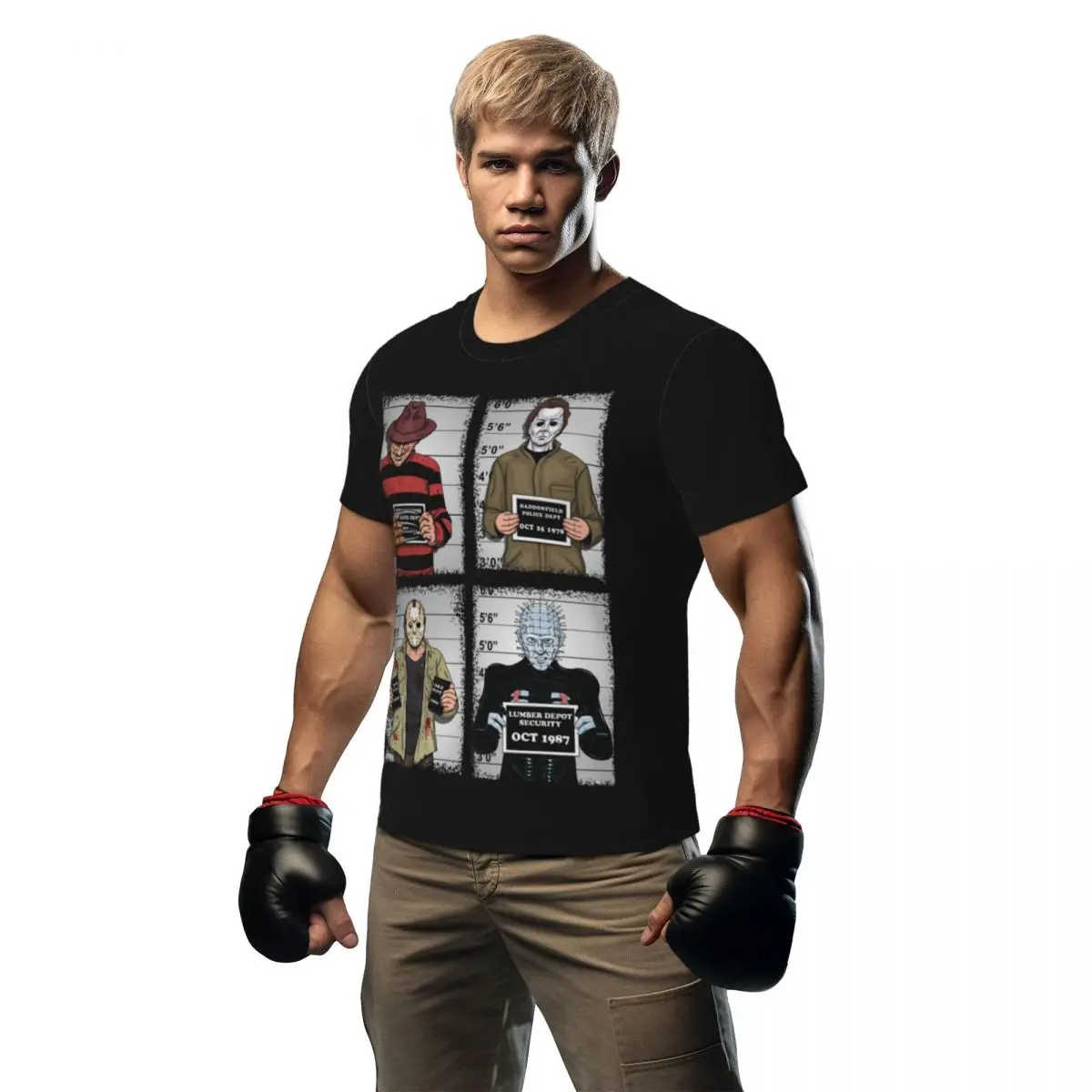 

Sportswear T-Shirt For Man Horror Mugshot T-Shirts Hippie Horror Movie Characters Summer Tee Shirt O Neck Y2K Retro Clothing