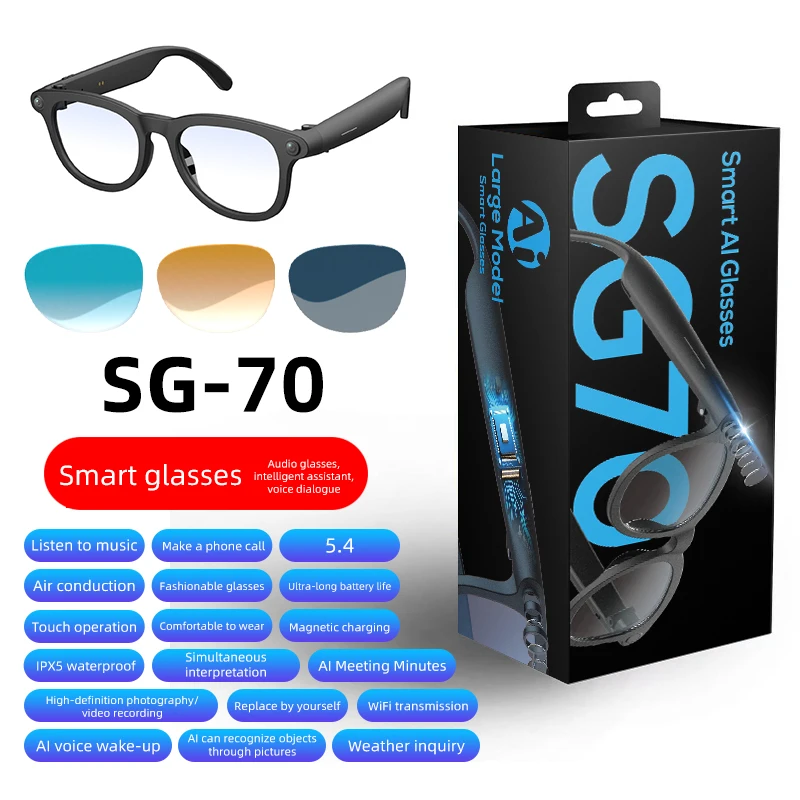 SG70 Intelligent Bluetooth Audio Glasses For Calling Music Taking Photos And Cameras AI Voice Assistant For Translating Glasses