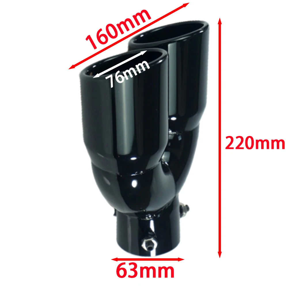 63mm Car Dual Exhaust Tip Inlet Double-Barrel Rear Exhaust Tip Tail Pipe Muffler Black Outlet Stainless Steel Car Accessories car exhaust tail pipe
