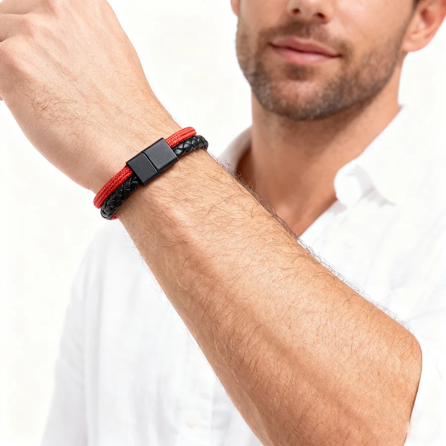 Men Bilayer Wrap Leather Bracelet Accessory