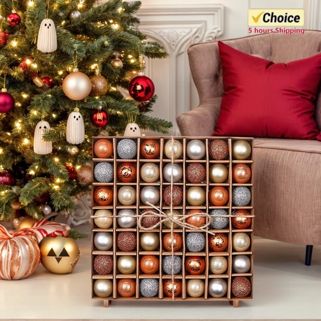 49PCS 3cm Christmas Ornaments Plastic Painted Electroplated Balls Champagne Gold Glitter for Xmas Tree Home Decor Gift 1