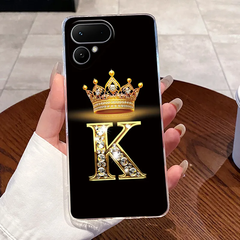 Transparent TPU Soft Phone Case with A-Z Letter Crown Pattern - Shockproof and Fashionable Design