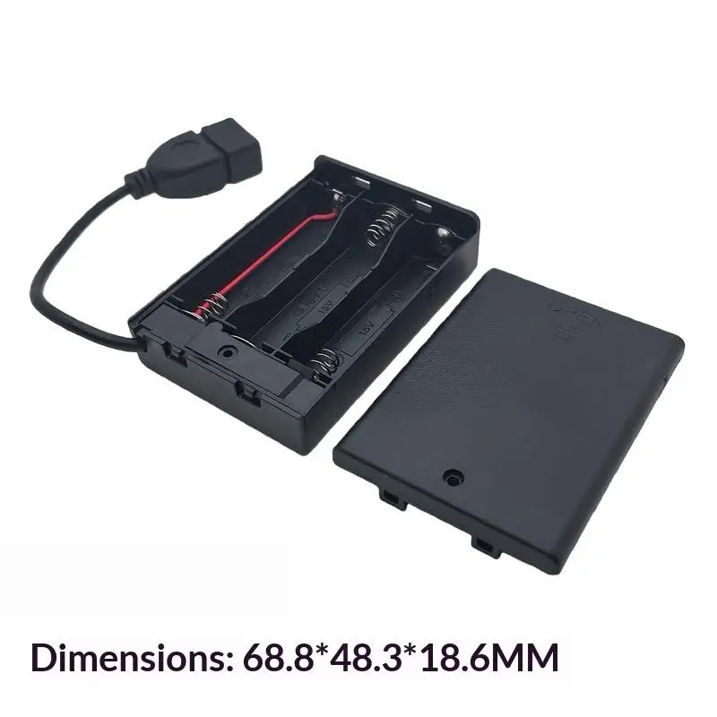 새로운 1/4개 USB 미니 전원 공급 장치 배터리 박스(커버 및 스위치 포함) 2/3/4/5/6슬롯 4.5V LED 스트립 조명용 AA USB 배터리 박스
