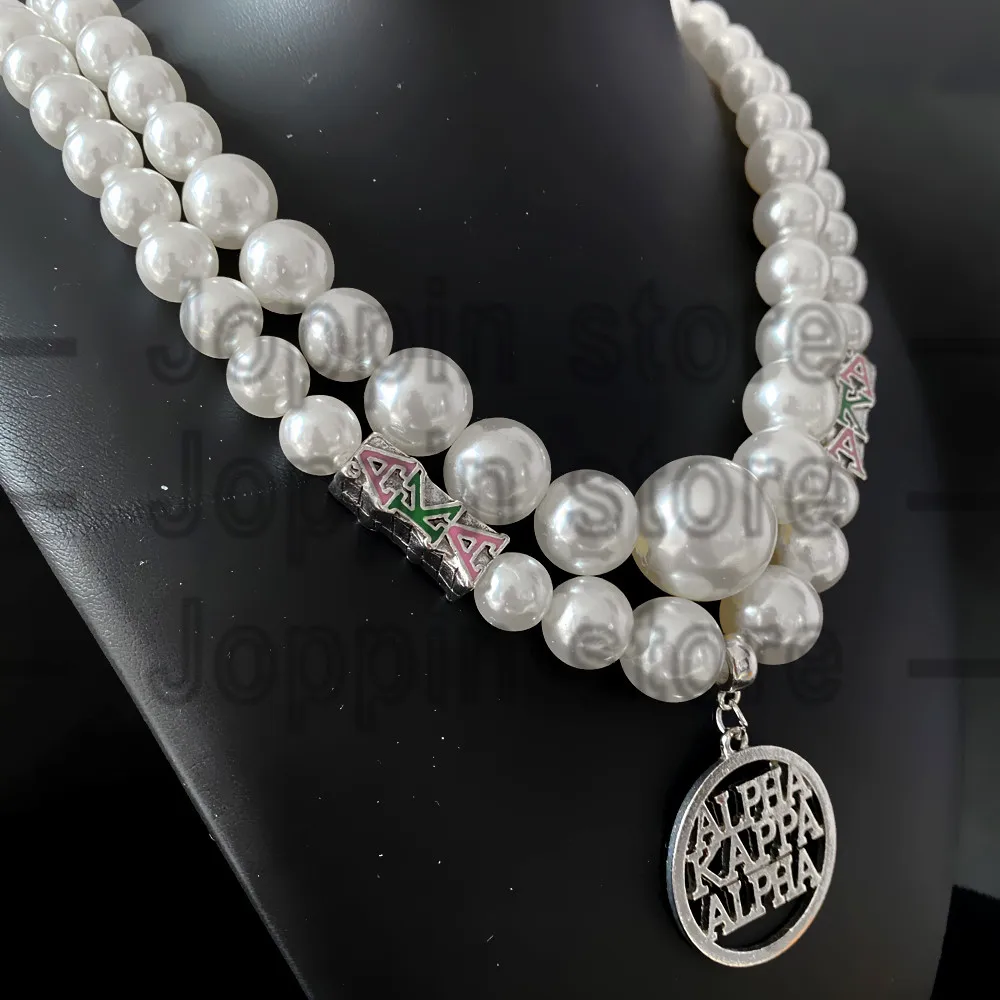 American black women pink society ALPHA sorority pendant multi-layered imitation pearl bead necklace choker