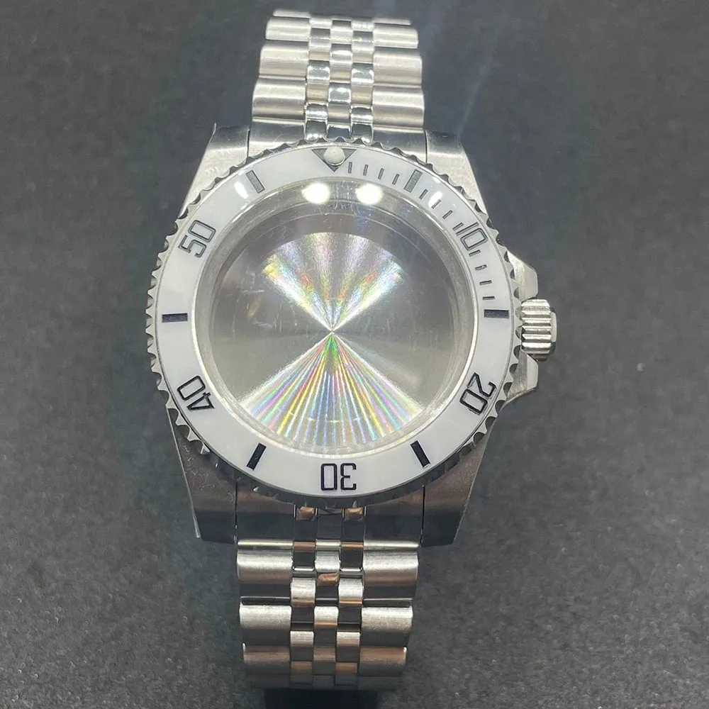 Elegant 40MM Stainless Steel Watch Case with Solid Bracelet and Glide Lock Clasp