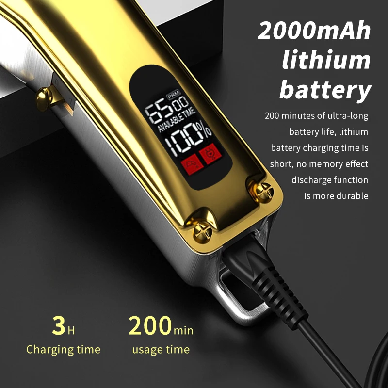 WAIKIL Hot Sell Professional Barber Hair Clipper High Quality LCD Power Display Electric Cordless Hair Trimmer All Metal 6