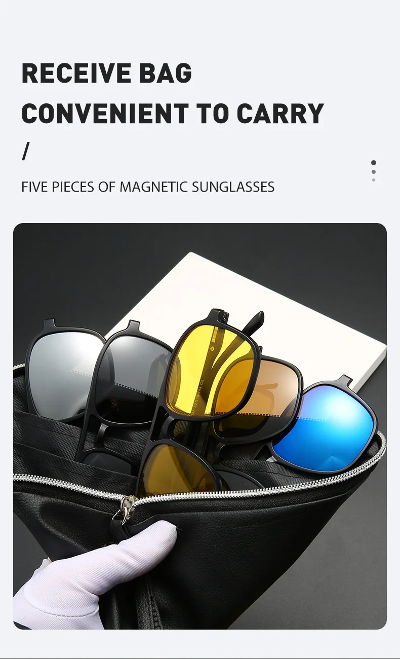 Magnetischer Sonnenbrillen-Clip und optischer Brillenrahmen, 6-in-1, Damen und Herren, polarisiert oder Nachtsicht, Mehrzweck-Brillen-Set 2333 – Detail 4