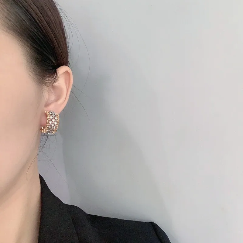 Geometric Half Circle Earrings Women Fashion Earring Hollow Lace Gold Plated EarClip