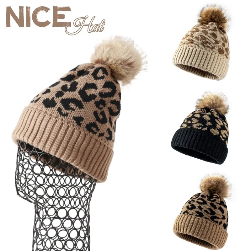 

Модная зимняя женская вязаная шапка с леопардовым принтом, шапка с закругленными краями для волос, теплая утепленная шерстяная шапка для девочек, универсальные плюшевые шапки