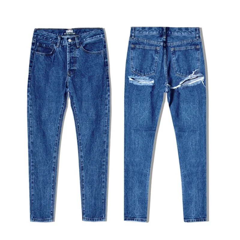 Women Slim Plus Size Blue Denim Pants 2024 Streetwear Ass Hole Butt Ripped Jeans Female High Waist Straight Jeans Sexy Trousers